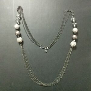 𝅺RMN Gunmetal Black Chain Grey Crystal Beaded Multi Strand Statement Necklace
